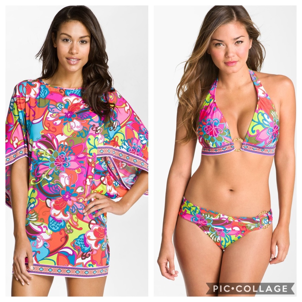 Trina Turk Fiji Flower Bikini Set w Cover up 10 M